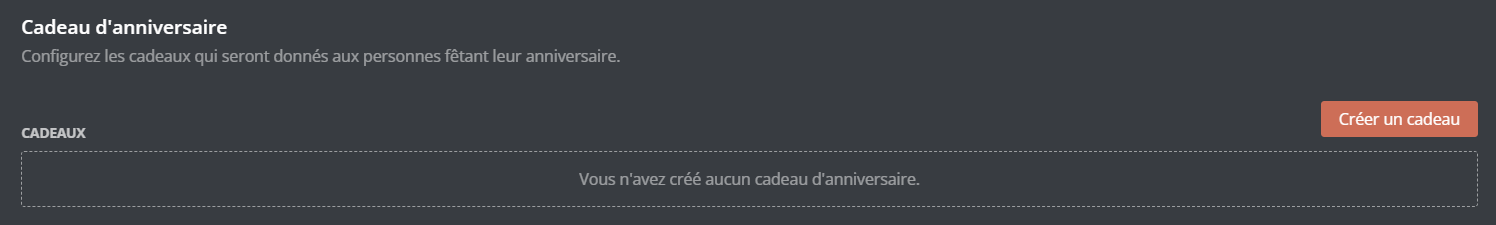 Créez vos cadeaux en cliquant sur "Créer un cadeau"