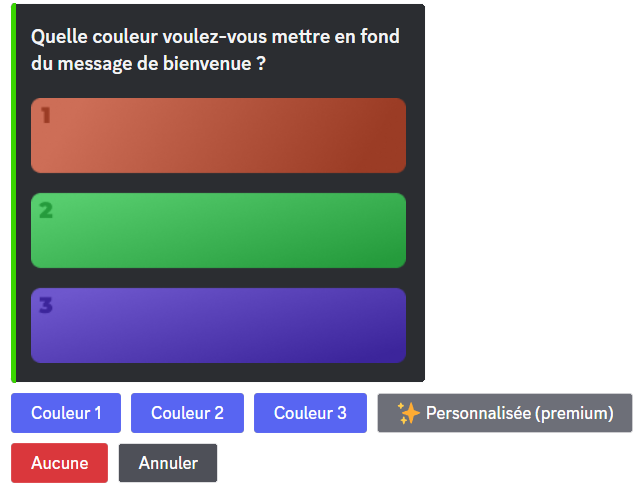Menu de sélection de la couleur de fond