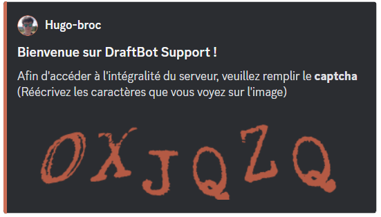Message envoyé dans le salon dédié au captcha lorsqu'un membre rejoint le serveur