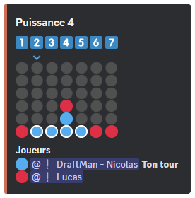 Aperçu du jeu "Puissance 4" entre deux utilisateurs