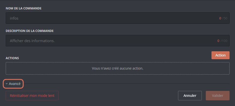 Développer le menu des options avancées