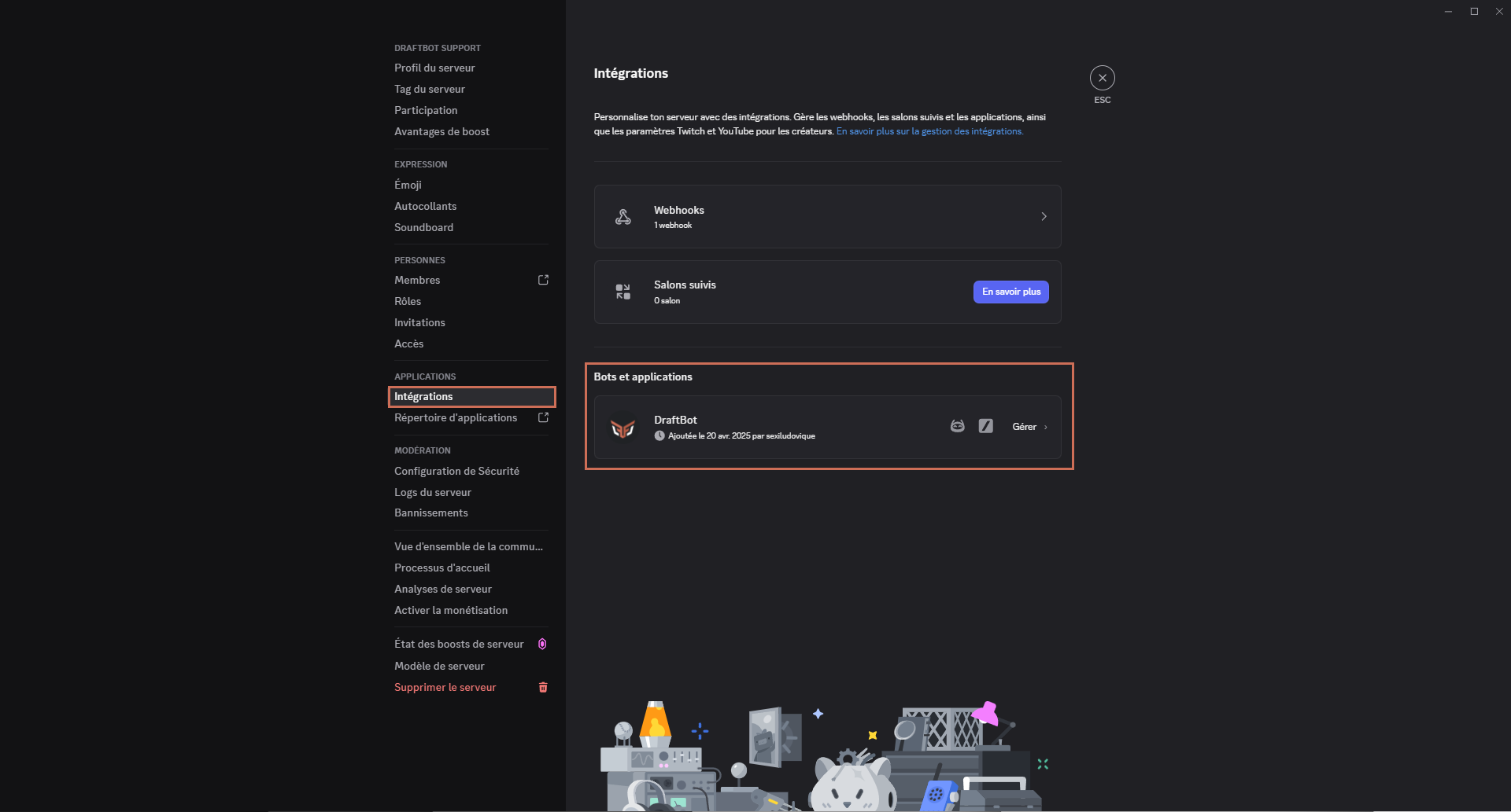 Aperçu de la page integrations