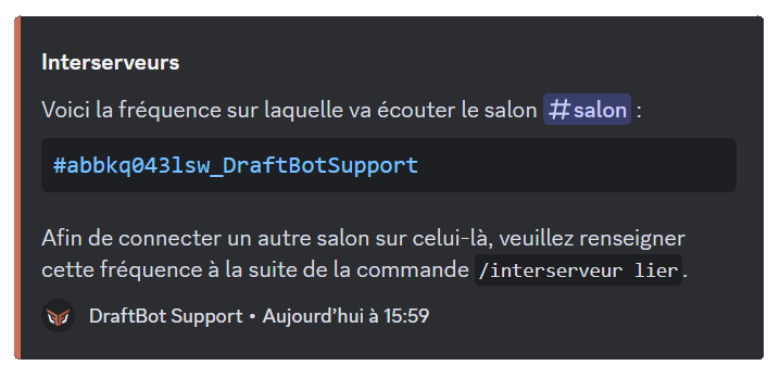 Réponse de DraftBot lors de l'exécution de la commande
