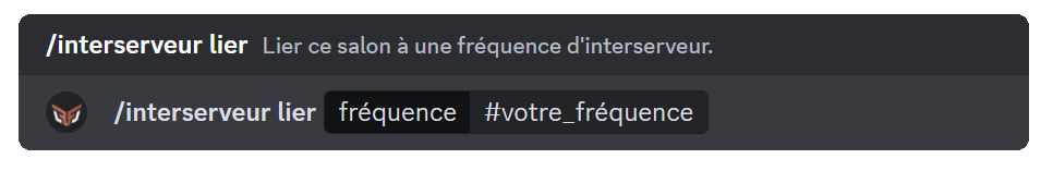 Exemple de la commande à effectuer lors de la liaison des deux salons