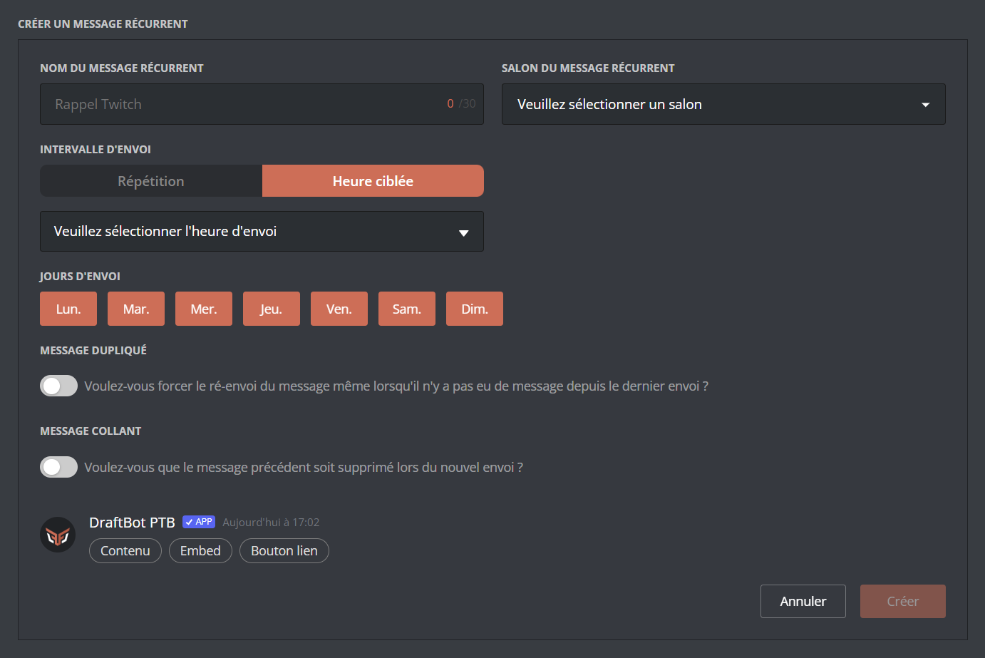 Visuel de l'interface