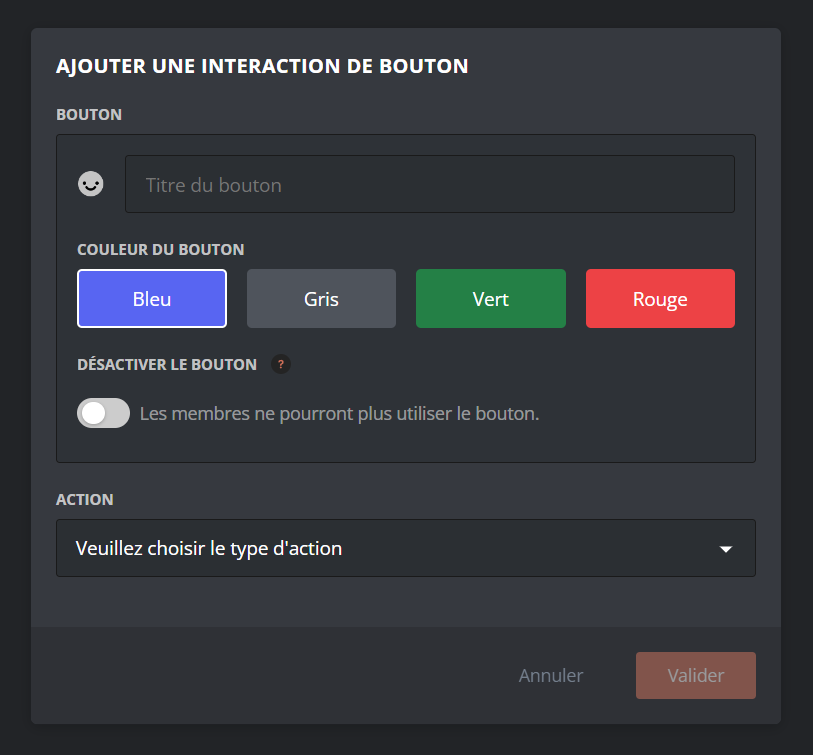 Menu pour configurer un bouton.
