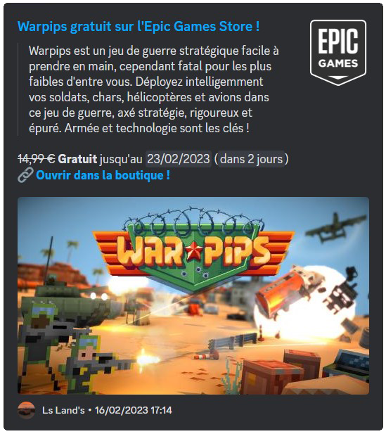Notification sociale Epic Games