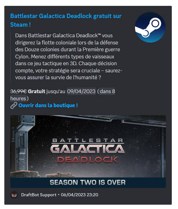 Notification sociale Steam