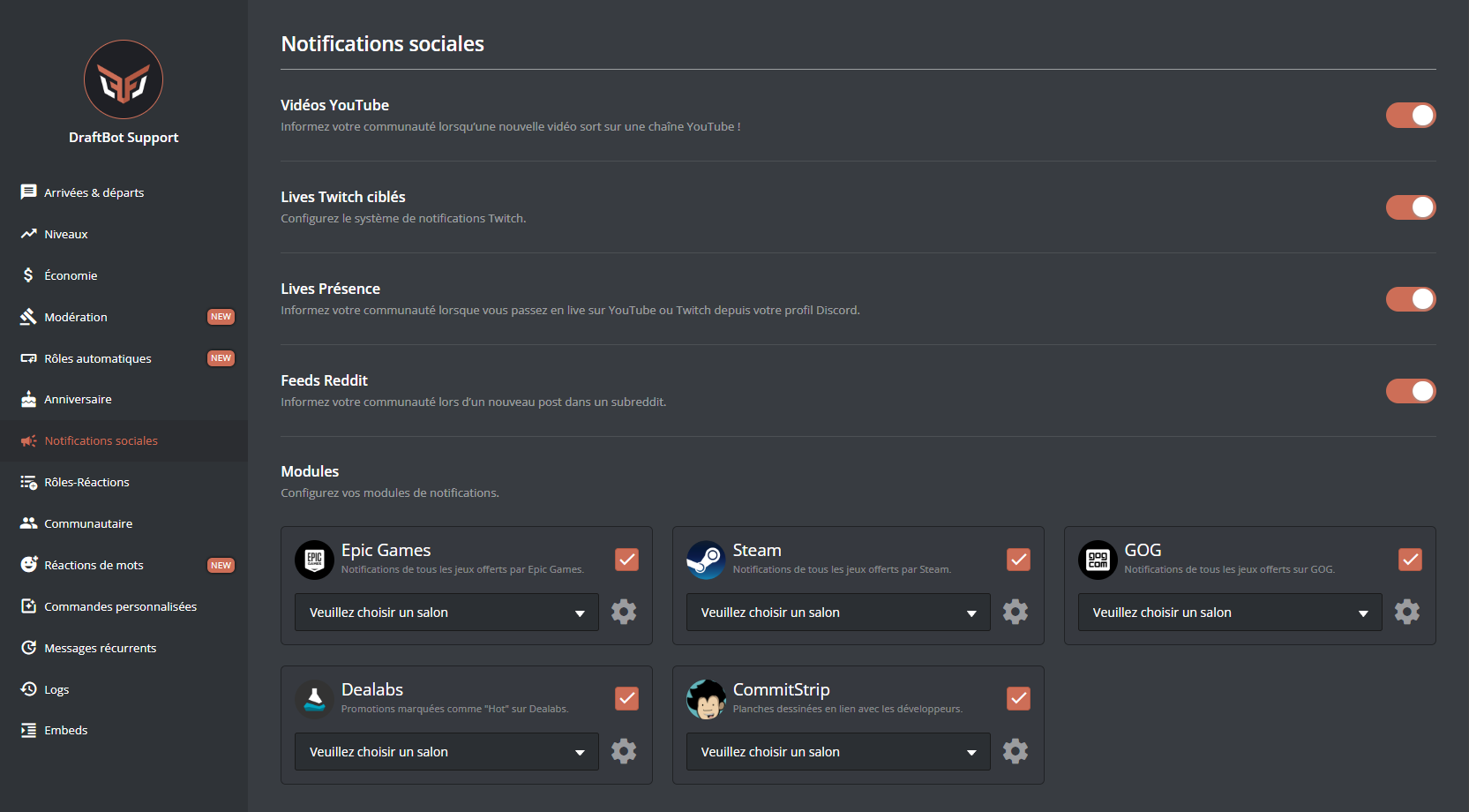 Configuration via le panel