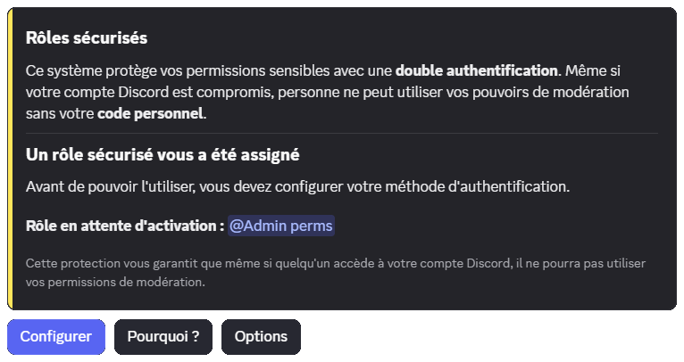 Aperçu du menu pour configurer les rôles sécurisés