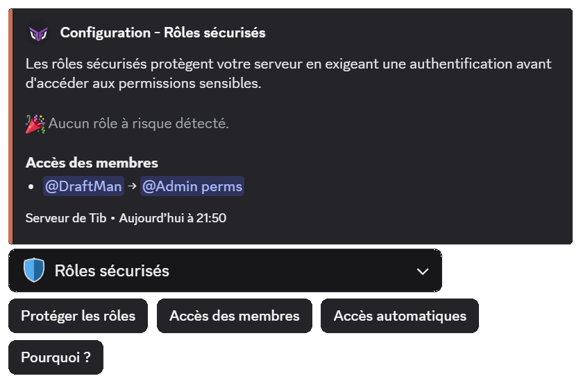 Menu de configuration des rôles sécurisés