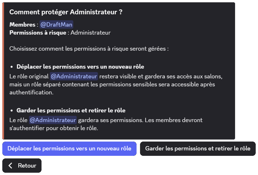 Aperçu de l'interface pour sécuriser un rôle