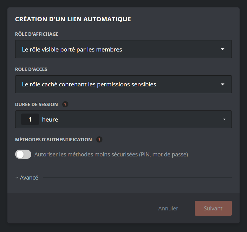 Aperçu du menu pour ajouter un lien