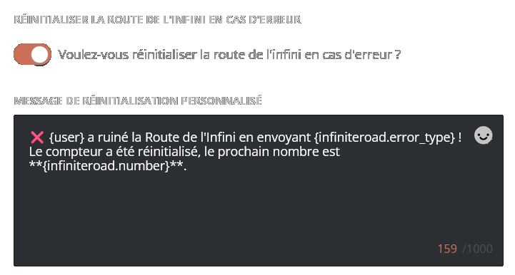Configuration du message de réinitialisation sur le panel