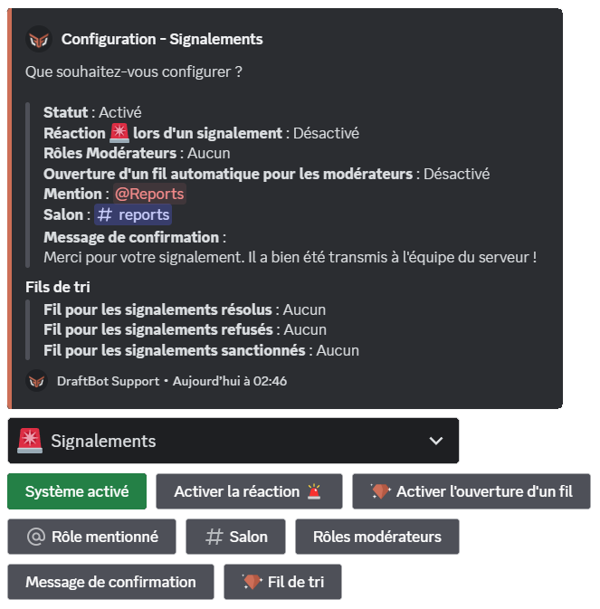 Aperçu du système depuis la commande /config