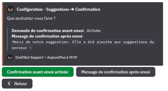 Menu "confirmation", via la commande/config