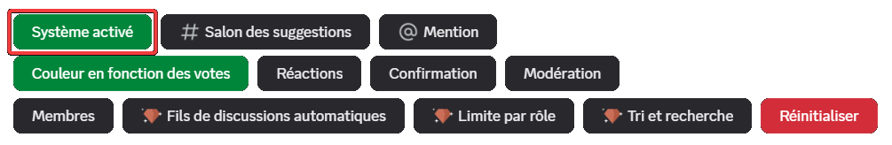 Bouton "Système Activé / Désactivé, depuis la commande /config