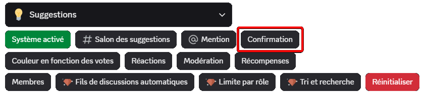 Bouton "Confirmation" depuis la commande /config