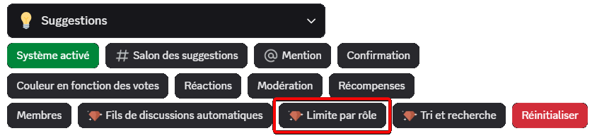Bouton "Limite par rôle", via la commande/config