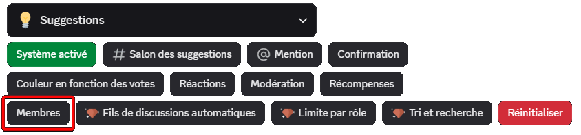 Bouton "Membres", via la commande/config
