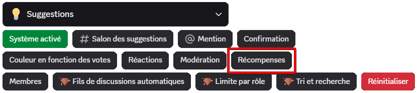 Création de récompense via /config