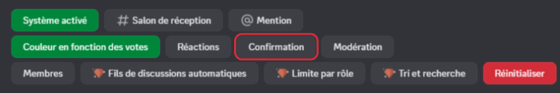Bouton "Confirmation" depuis la commande /config