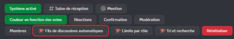 Bouton "Fils de discussions automatiques", via la commande/config