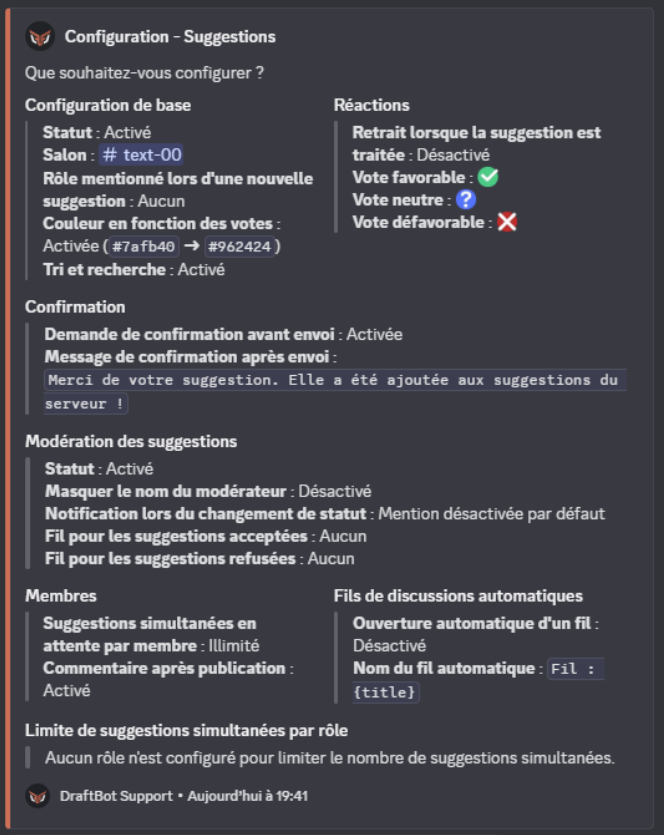 Informations via la commande /config