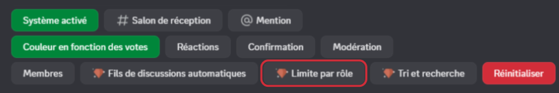 Bouton "Limite par rôle", via la commande/config