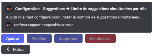 Menu "Limite par rôle", via la commande/config