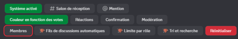 Bouton "Membres", via la commande/config