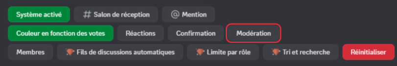 Bouton "Modération" depuis la commande /config