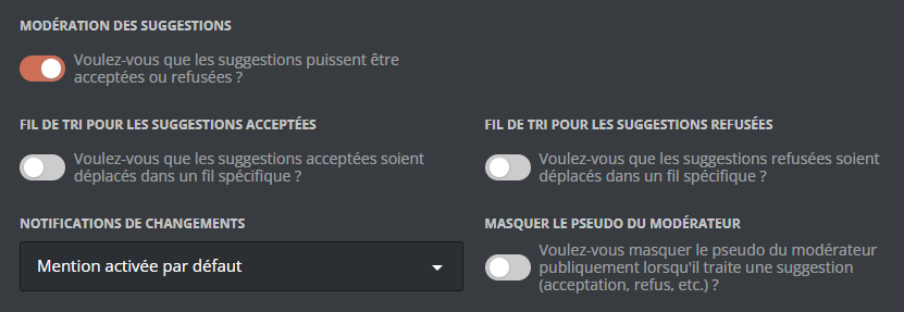 Gérer la modération des suggestions, depuis le panel