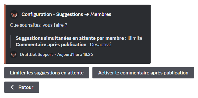 Menu de configuration de la partie "Membre"