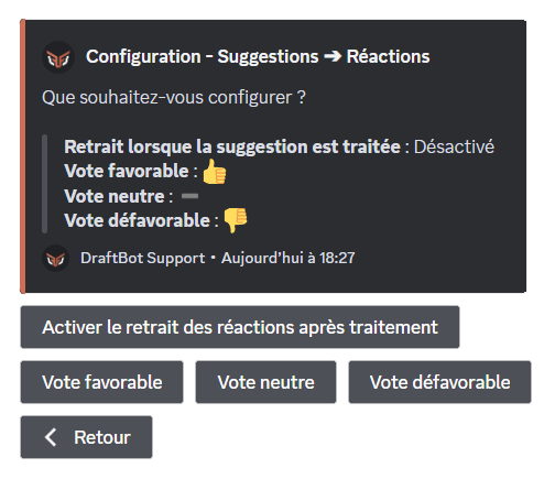 Configurer les réactions