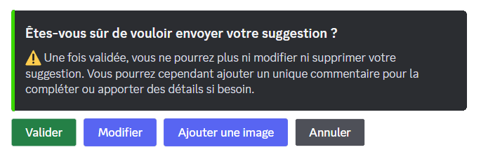 Message de confirmation lors de l'envoi d'une suggestion