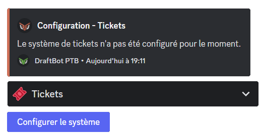 Menu de configuration de départ