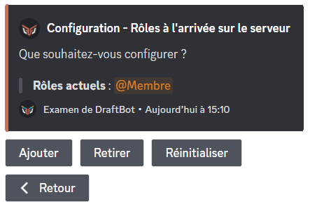 Home menu of the automatic roles on join configuration