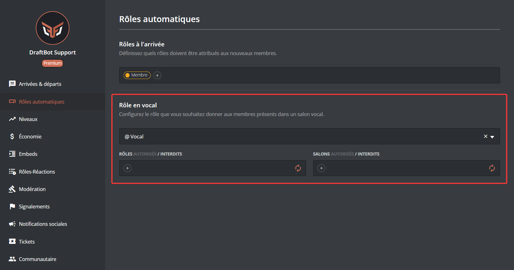 Configuring automatic voice roles from the panel