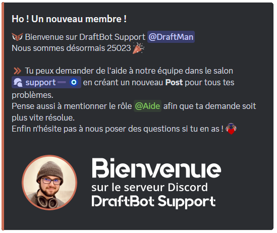 Example of a welcome message