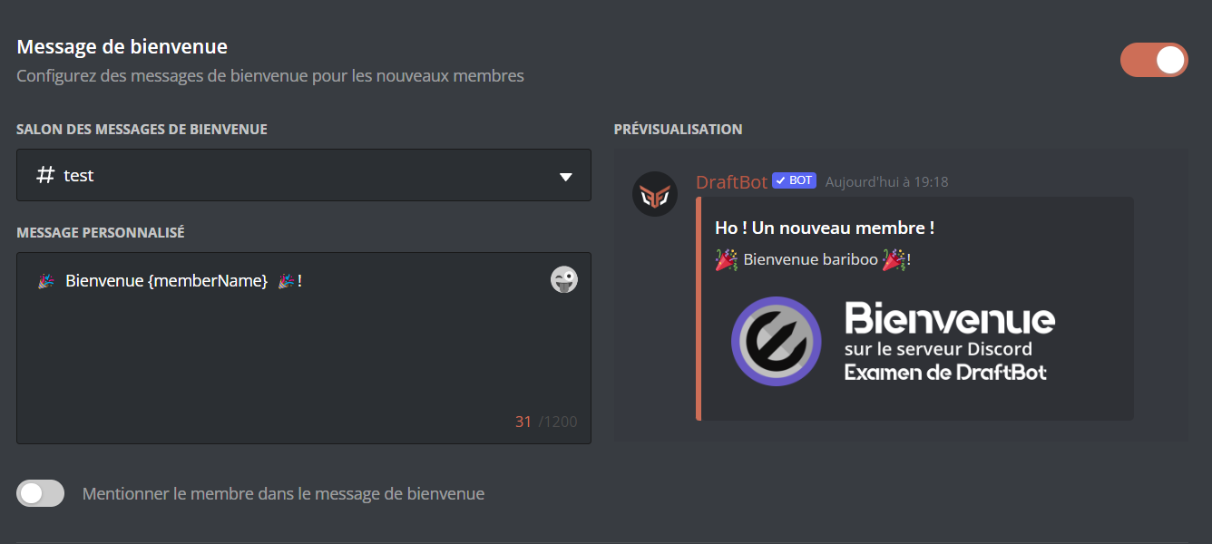 Configuration menu