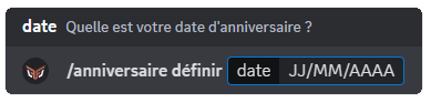 Example of the birthday command