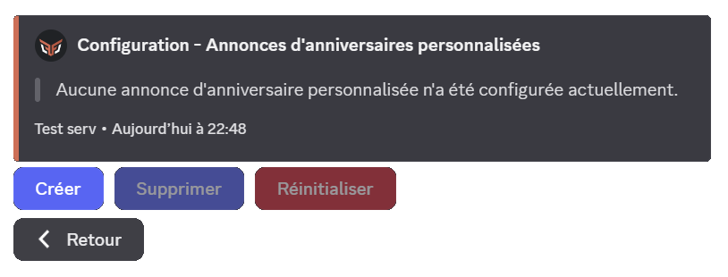 Configure your custom announcements by pressing the custom announcements button once the config command has been run