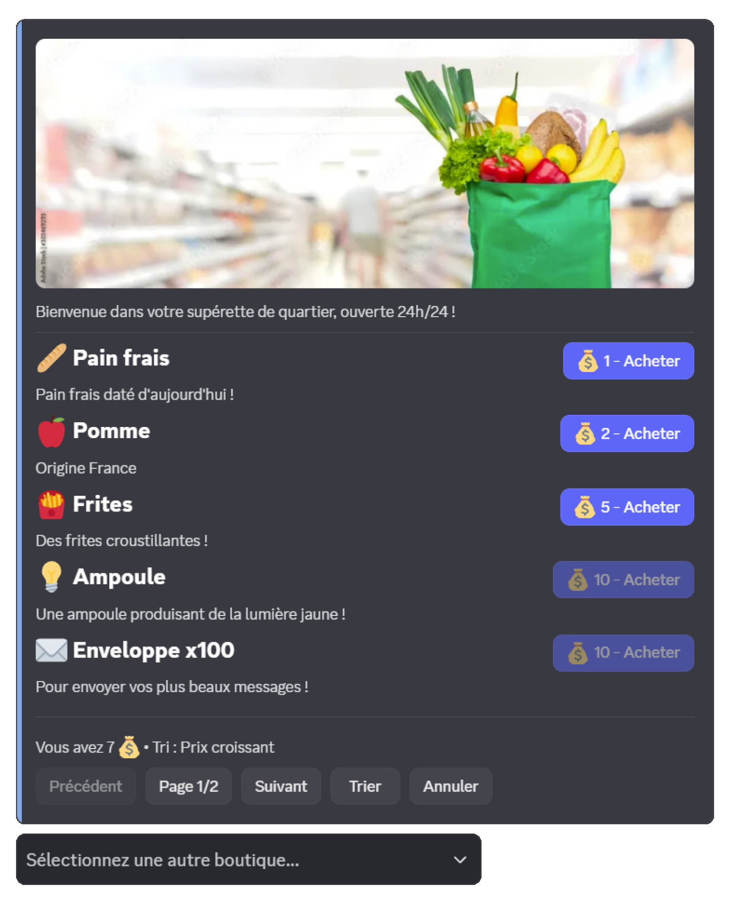 Shop interface
