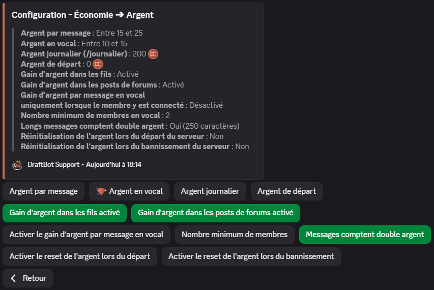 The "Money" menu through the /config command