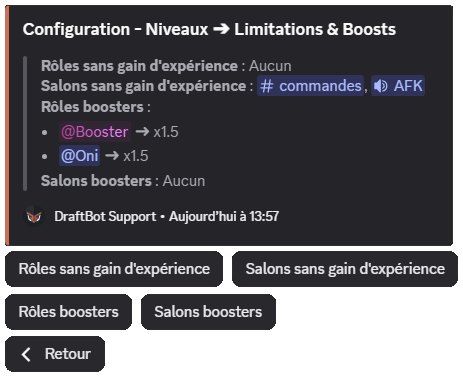 The "Limitations & boosts" menu through the /config command