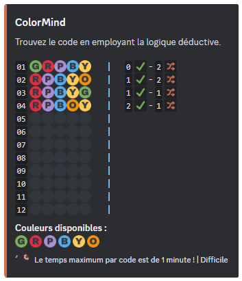 Overview of the "ColorMind" game in "Hard" mode