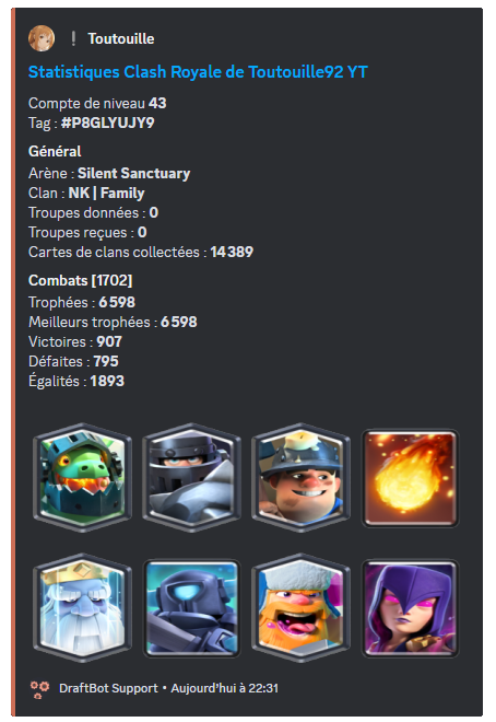 Overview of the /stats clashroyale command