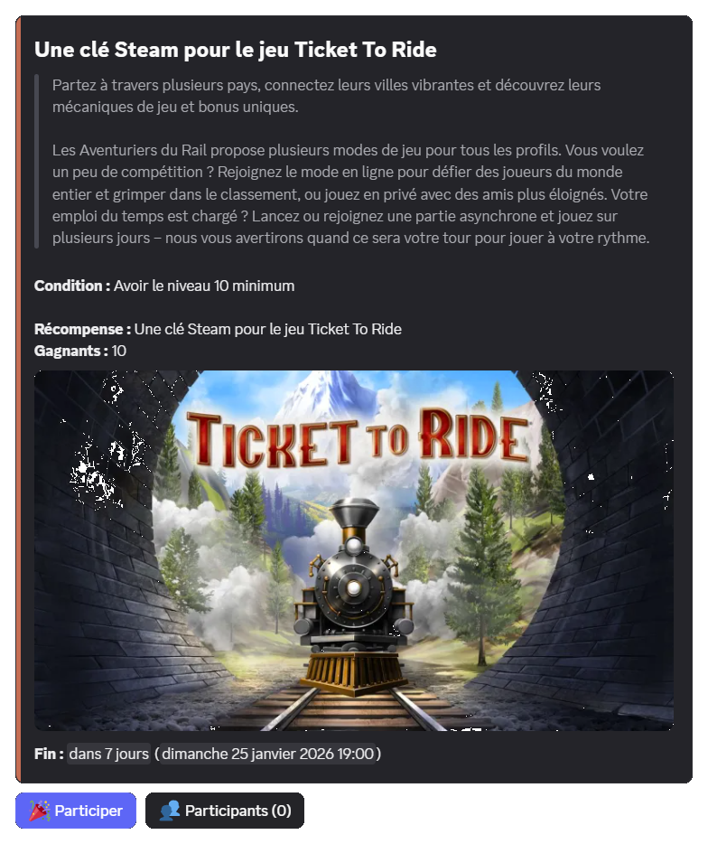 Example of a giveaway with a custom reward