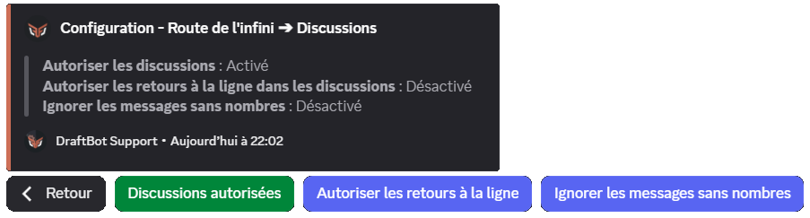 The "Discussions" menu through the /config command